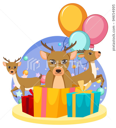Three deers with gift boxes and balloons 94654995