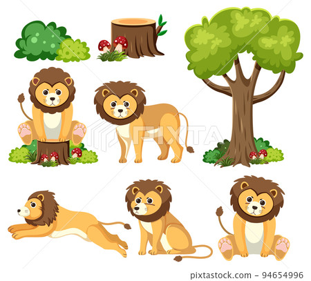 Wild animals set with nature elements 94654996