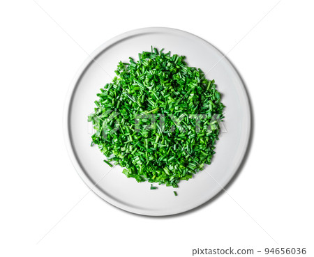 Fresh cut chives on a plate Fresh cut chives on a plate 94656036