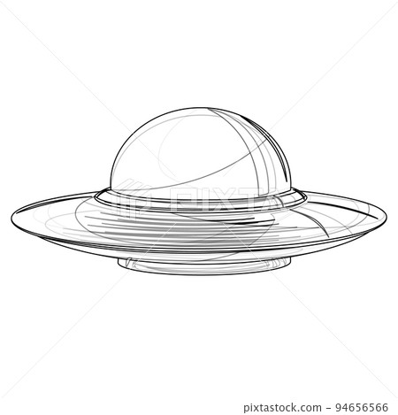 Vector image of an unidentified flying saucer. Isolated over white background. EPS 10. Outline style. Vector image of an unidentified flying saucer. Isolated over white background. EPS 10. Outline style. 94656566