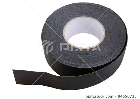 a roll of black reinforced adhesive tape, for sealing the joints of roofing materials, when installing the roof, lying down, isolate a roll of black reinforced adhesive tape, for sealing the joints of roofing materials, when installing the roof, lying down, isolate 94656733