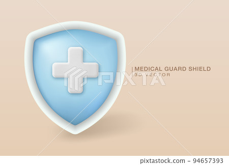 Medical guard shield 3D plastic icon. Medical insurance concept. emergency care, Icon of virus protection. Shield on light yellow background. Medical guard shield 3D plastic icon. Medical insurance concept. emergency care, Icon of virus protection. Shield on light yellow background. 94657393