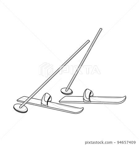 Vector image of skis and ski poles. Outline style. EPS 10 Vector image of skis and ski poles. Outline style. EPS 10 94657409