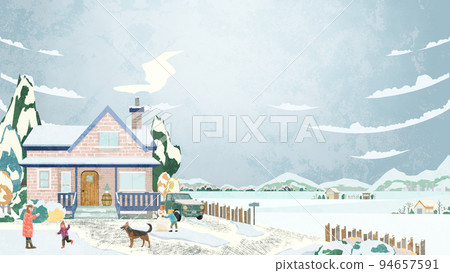 Snowy landscape hand drawn watercolor style... - Stock Illustration ...