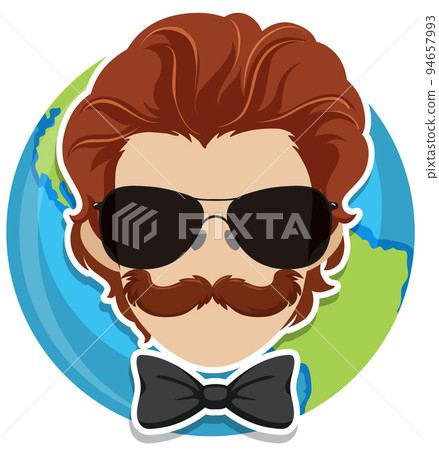 Man head wearing sunglasses on earth icon Man head wearing sunglasses on earth icon 94657993