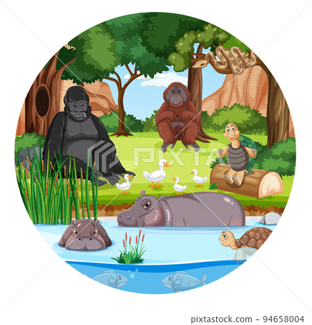 Forest in round shape with wild animals 94658004