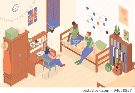 Student Dormitory Room Isometric Background Student Dormitory Room Isometric Background 94658837