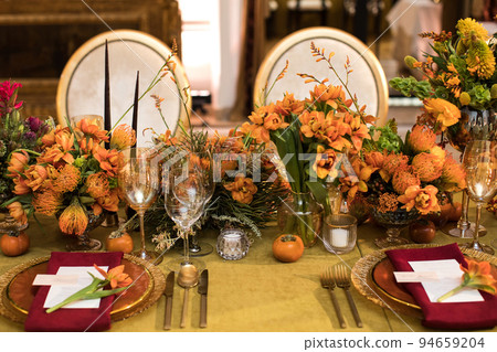 Decorated served table for wedding party or other event 94659204