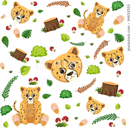 Cheetah cute animal seamless pattern - Stock Illustration [94659503 ...