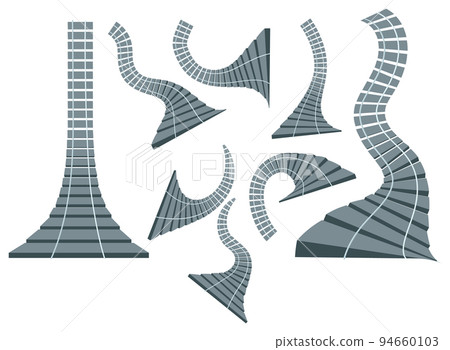 Vector image. Set of railway tracks. In a cartoon style. May have an allegorical meaning. EPS 10 94660103