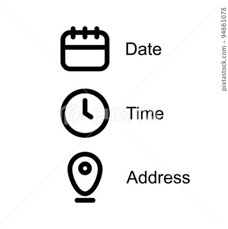 Date and time location address icon in flat style. Event message vector illustration on isolated background. Information sign business concept 94661078