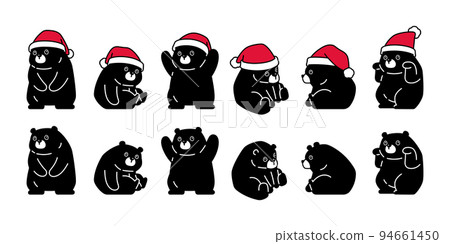 Bear vector polar bear christmas santa claus hat icon character cartoon logo teddy symbol doodle animal illustration isolated black design 94661450