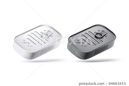 Blank white and black aluminum sardine conserve can mockup, isolated 94661653