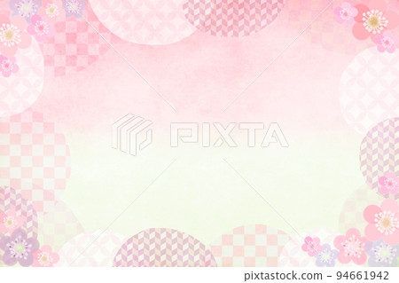 New Year's card background material, Japanese pattern, checkered pattern, plum blossom 94661942