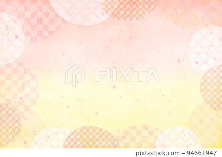 New Year's card background material, Japanese pattern, checkered pattern, salmon pink, confetti 94661947