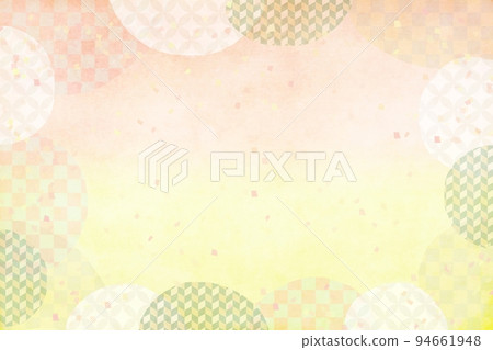 New Year's card background material, Japanese pattern, checkered pattern, confetti, salmon pink, yellow 94661948