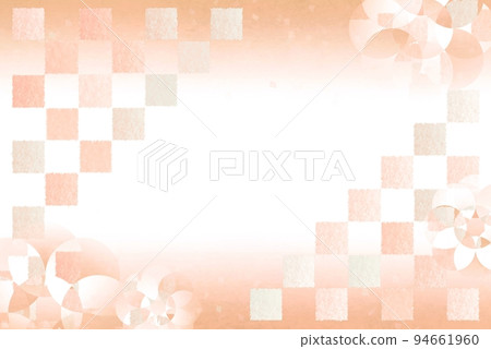 日式新年賀卡背景橙色方格花 94661960
