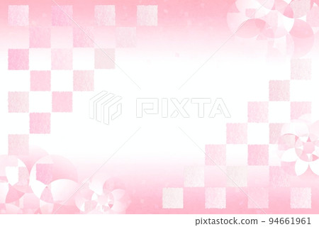 日式新年賀卡背景粉紅色格子花 94661961