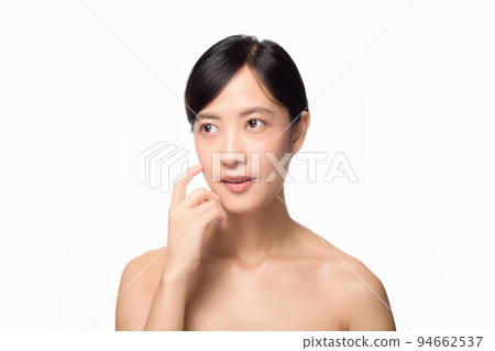 Portrait of beautiful young asian woman clean fresh bare skin concept. Asian girl beauty face skincare and health wellness, Facial treatment, Perfect skin, Natural make up on white background 94662537