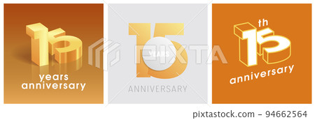 15 years anniversary set of vector graphic icons, logos. Design elements with golden number 94662564