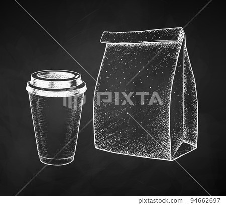 Chalk illustration of Coffee Cup and Paper Bag Chalk illustration of Coffee Cup and Paper Bag 94662697