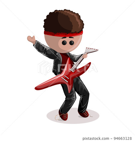 Vector image of a stylized man with an electric guitar in a leather jacket. Concept. EPS 10 94663128