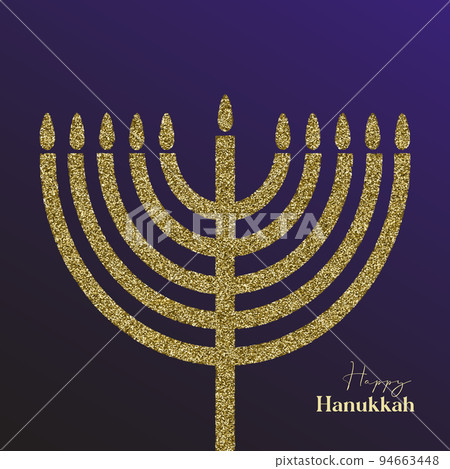 Happy Hanukkah card design with gold symbols on 94663448