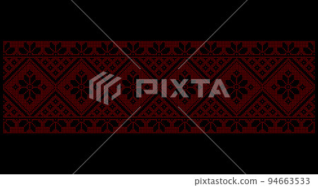 Embroidered good like old handmade cross-stitch ethnic Ukraine pattern. Ukrainian towel ornament, rushnyk called, vector. 94663533