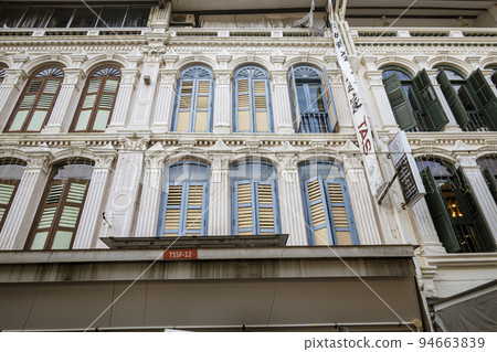 Singapore, July 24, 2022 - upper floor apartments are colorful in Chinatown 94663839