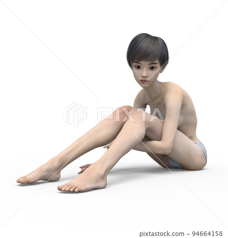 Posing woman nude perming3DCG illustration material 94664158