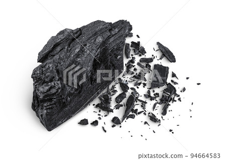 Natural wooden charcoal isolated on white background with full depth of field. Top view. Flat lay 94664583