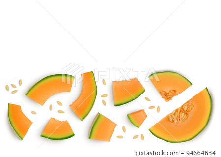 Cantaloupe melon isolated on white background with full depth of field. Top view with copy space for your text. Flat lay 94664634