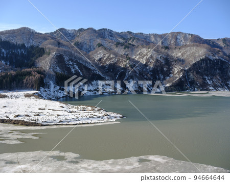 Lake Tsugaru Shirakami on a sunny winter day - Tsugaru Dam Lake Tsugaru Shirakami on a sunny winter day - Tsugaru Dam 94664644