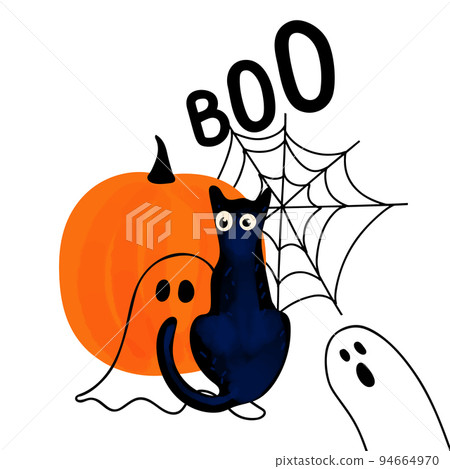 Illustration of a black cat, orange pumpkin and Illustration of a black cat, orange pumpkin and 94664970