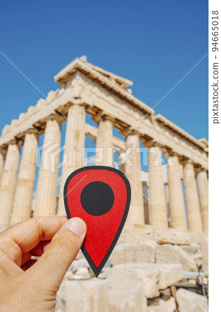a red mark points the Parthenon in Athens, Greece 94665018