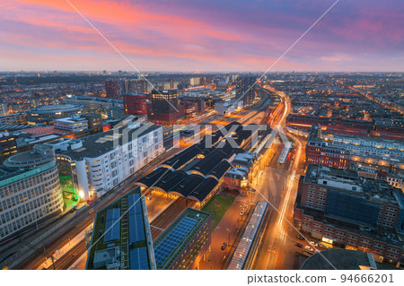 The Hague, Netherlands cityscape overlooking Den Haag HS railway Station The Hague, Netherlands cityscape overlooking Den Haag HS railway Station 94666201