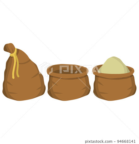 Set of burlap bag. Production of natural food. Set of burlap bag. Production of natural food. 94668141