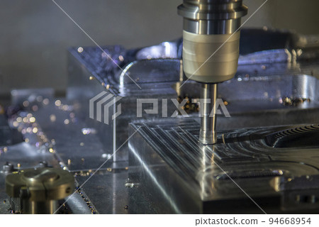The CNC milling machine rough cutting the injection mold parts by indexable tools. The CNC milling machine rough cutting the injection mold parts by indexable tools. 94668954