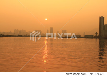 twilight during sunset. Photo taken from Kwun Tong Promenade, Hong Kong. 27 May 2011 94669376