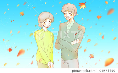 Smiling grandfather and grandmother Autumn leaves 94671159
