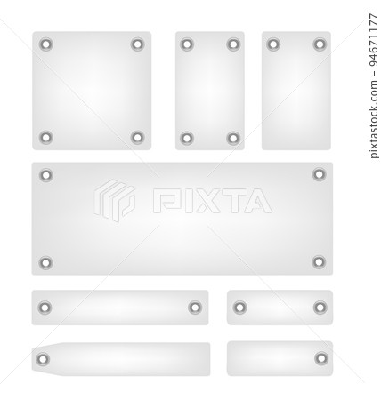 Set of realistic silver eyelets on white different tag, vector illustration 94671177