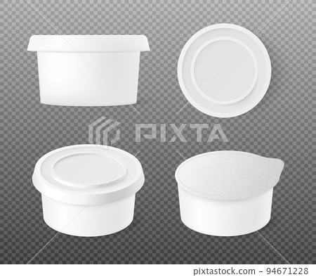 Plastic food container from top, front and perspective view, 3d vector illustration isolated on transparent background. 94671228