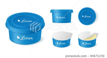 Cream cheese or butter plastic container, realistic vector illustration isolated on white background. 94671230
