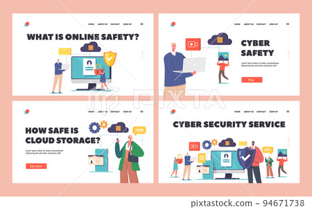 Cybersecurity Landing Page Template Set. Cyber Safety, Personal Data Protection in Internet. Characters Work on Computer Cybersecurity Landing Page Template Set. Cyber Safety, Personal Data Protection in Internet. Characters Work on Computer 94671738