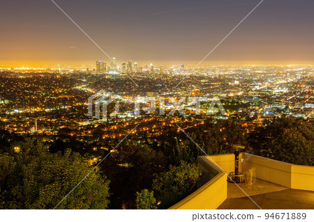 Night high angle view of the Los Angeles downtown Night high angle view of the Los Angeles downtown 94671889