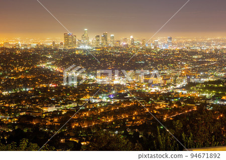Night high angle view of the Los Angeles downtown Night high angle view of the Los Angeles downtown 94671892