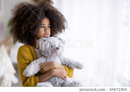 sad teddy bear with girl