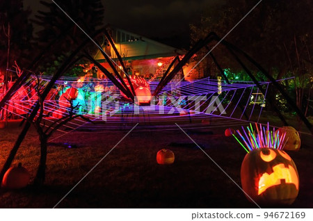 Night view of the Halloween decoration in Alegria Avenue, Sierra Madre Night view of the Halloween decoration in Alegria Avenue, Sierra Madre 94672169