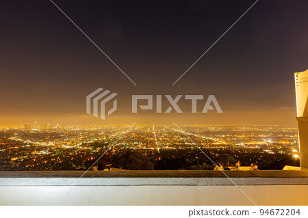 Night high angle view of the Los Angeles downtown Night high angle view of the Los Angeles downtown 94672204