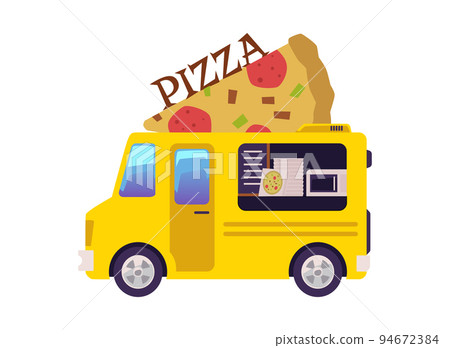 Pizza food truck or van for street food, flat vector illustration isolated. 94672384